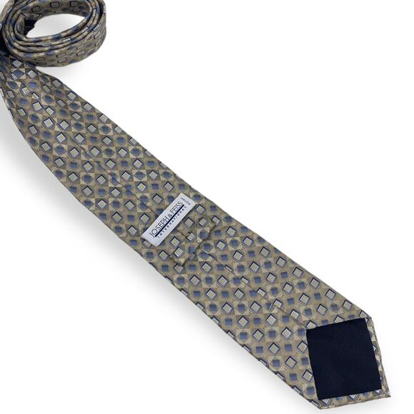 JOSEPH AND FEISS INTERNATIONAL Tan Blue Silk Geometric Print Tie - Picture 5 of 6